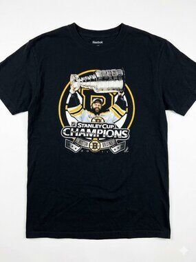 Reebok Black & Yellow Boston Bruins Tim Thomas Stanley Cup Champions Tee 3800